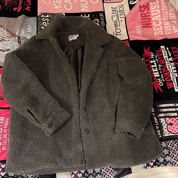 Princess Polly grey sherpa sherpa jacket/  shacket size S/M - Picture 6 of 10